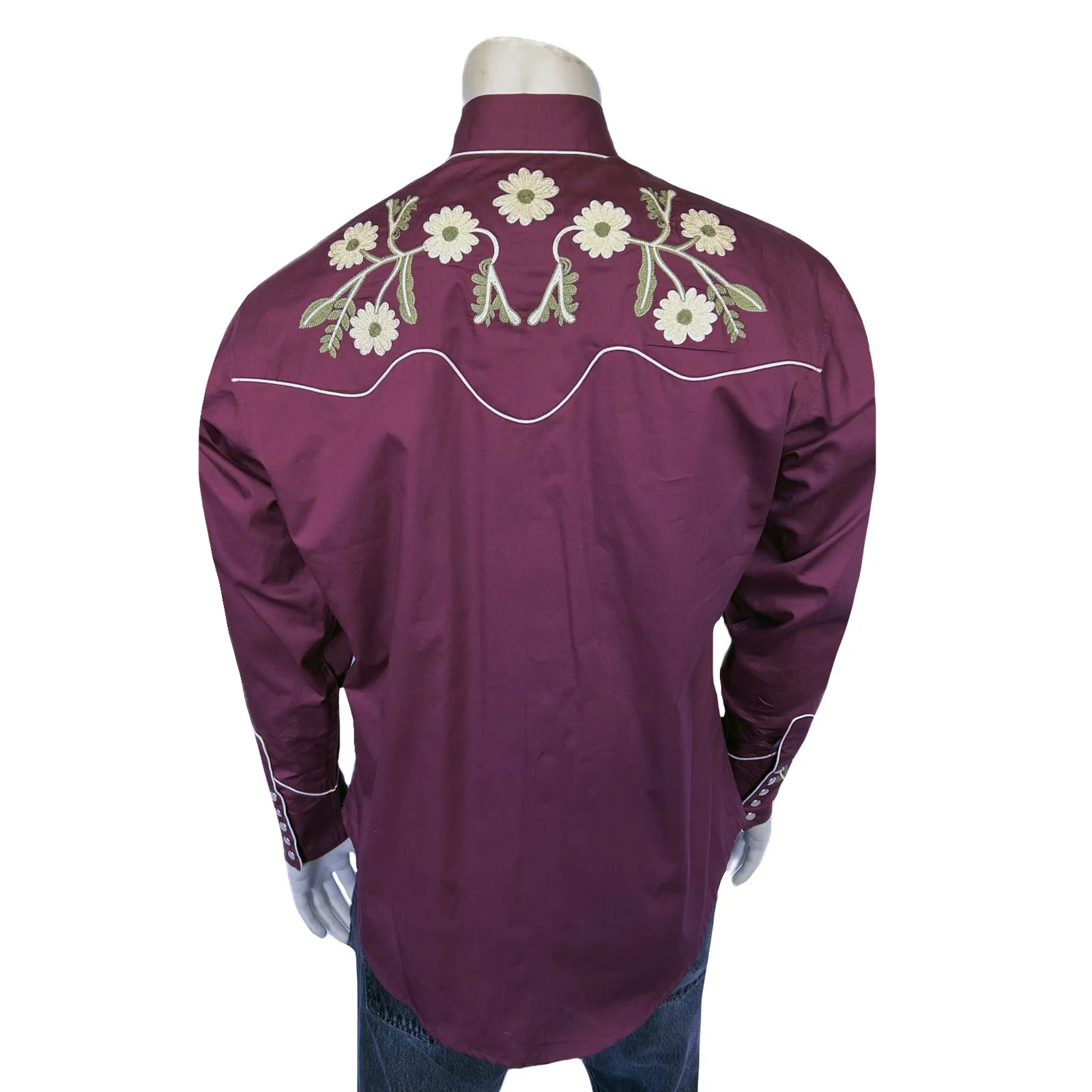 Men's Vintage Burgundy Floral Embroidered Western Shirt sold by Rockmount Ranch Wear product image thumbnail 2