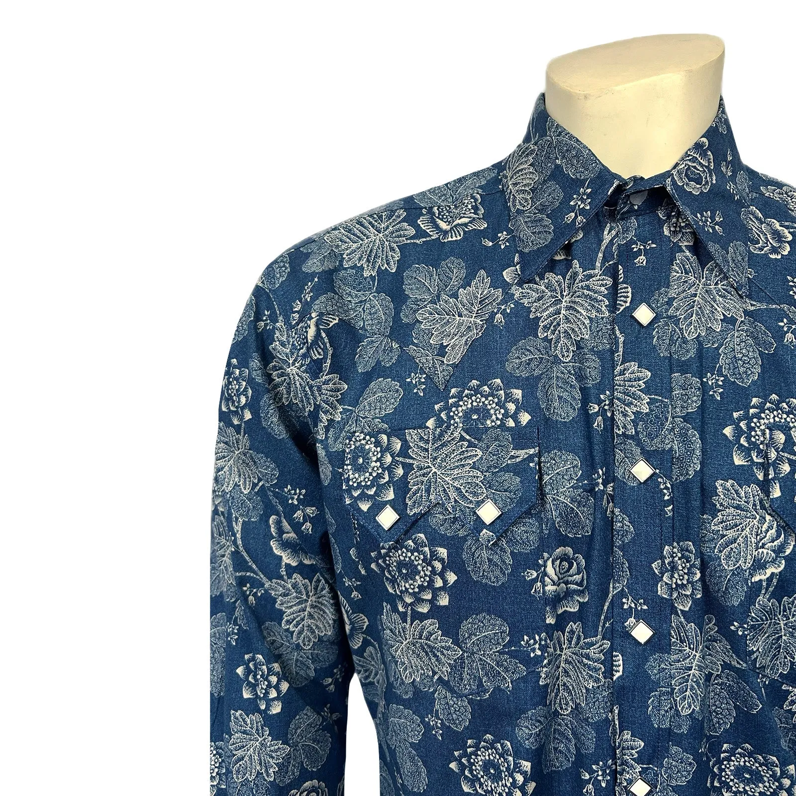 Men's Long Sleeve Navy Floral Print Western Shirt sold by Rockmount Ranch Wear product image thumbnail 3