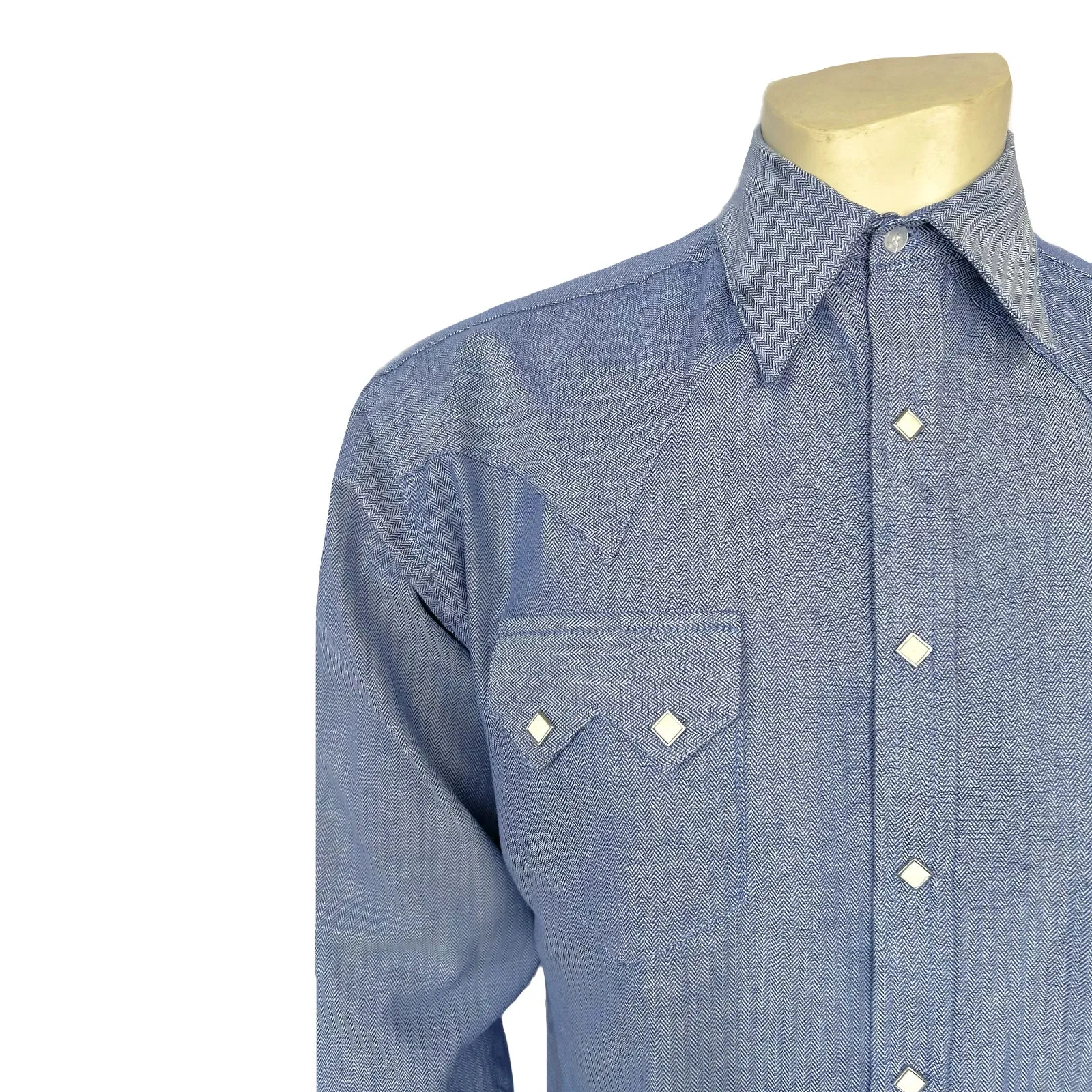 Men's Blue Pima Cotton Herringbone Western Shirt sold by Rockmount Ranch Wear product image thumbnail 3