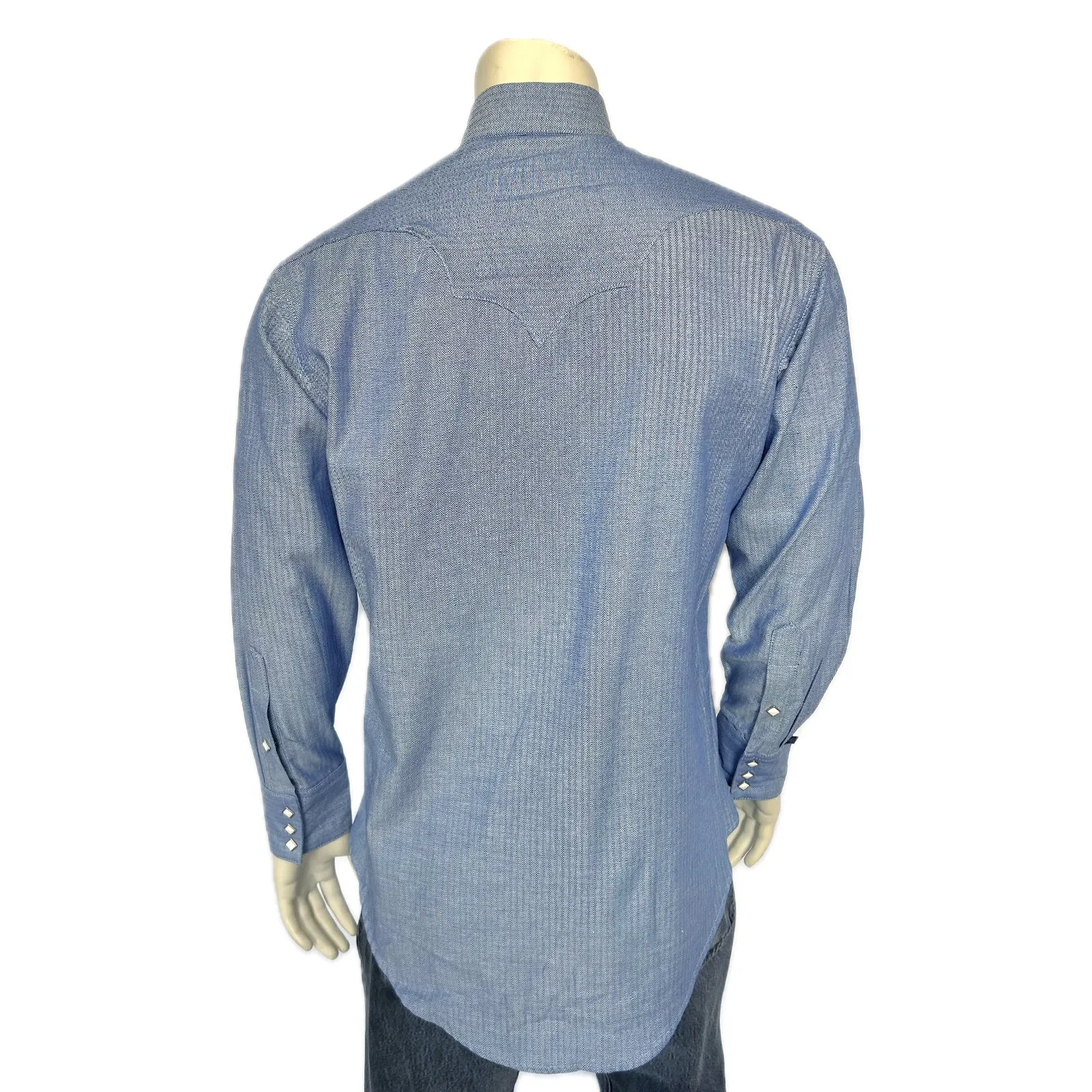 Men's Blue Pima Cotton Herringbone Western Shirt sold by Rockmount Ranch Wear product image thumbnail 2