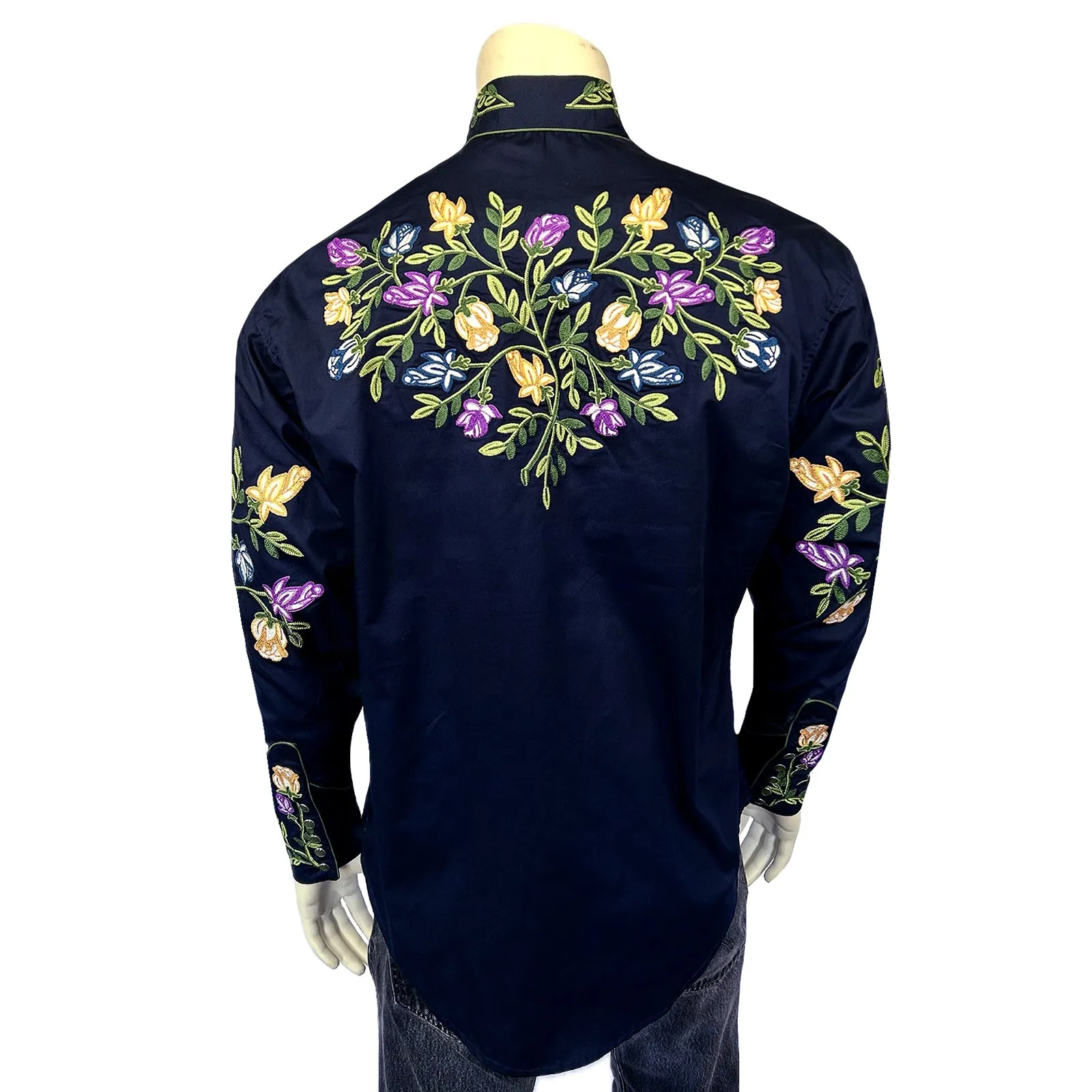 Men's Vintage Navy Floral Crochet Embroidered Western Shirt sold by Rockmount Ranch Wear product image thumbnail 2