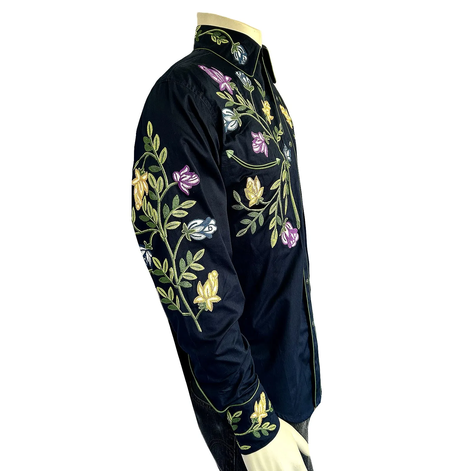 Men's Vintage Navy Floral Crochet Embroidered Western Shirt sold by Rockmount Ranch Wear product image thumbnail 4