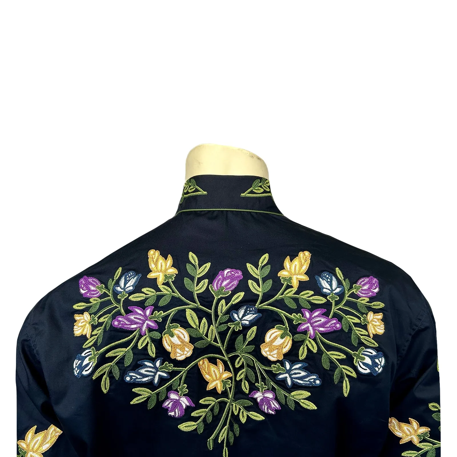 Men's Vintage Navy Floral Crochet Embroidered Western Shirt sold by Rockmount Ranch Wear product image thumbnail 3