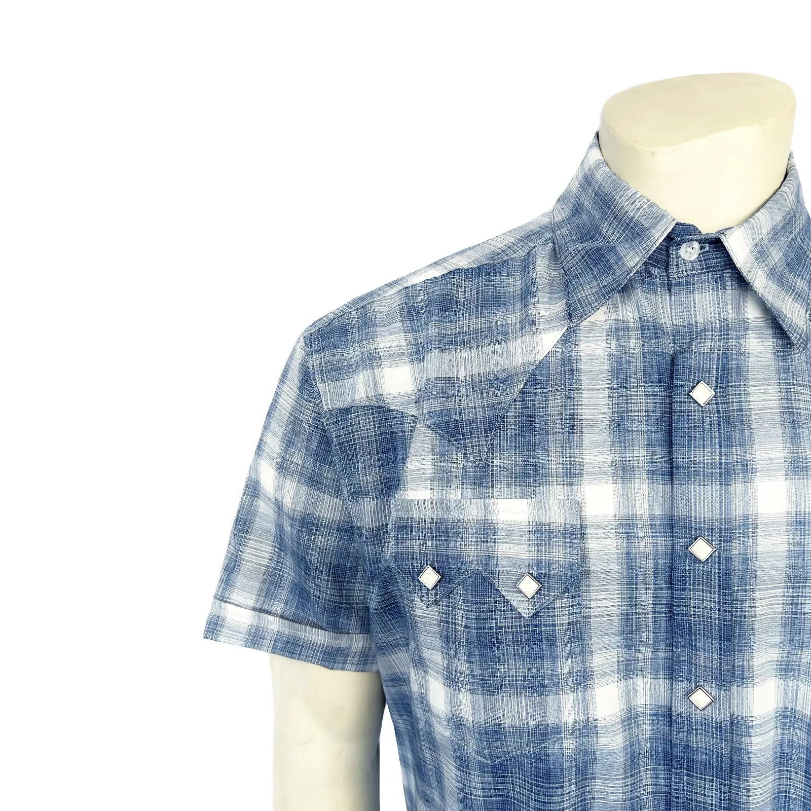 Men's Blue Short Sleeve Shadow Plaid Western Shirt sold by Rockmount Ranch Wear product image thumbnail 3