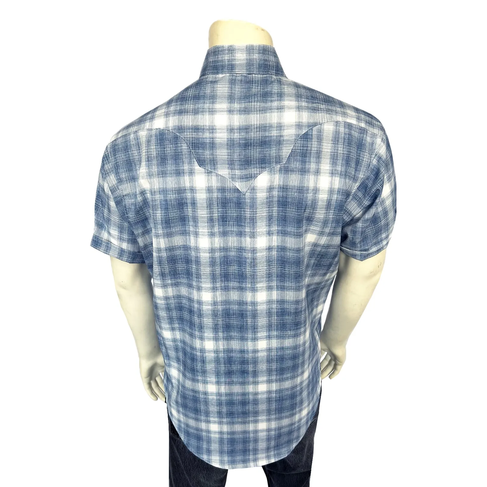 Men's Blue Short Sleeve Shadow Plaid Western Shirt sold by Rockmount Ranch Wear product image thumbnail 2