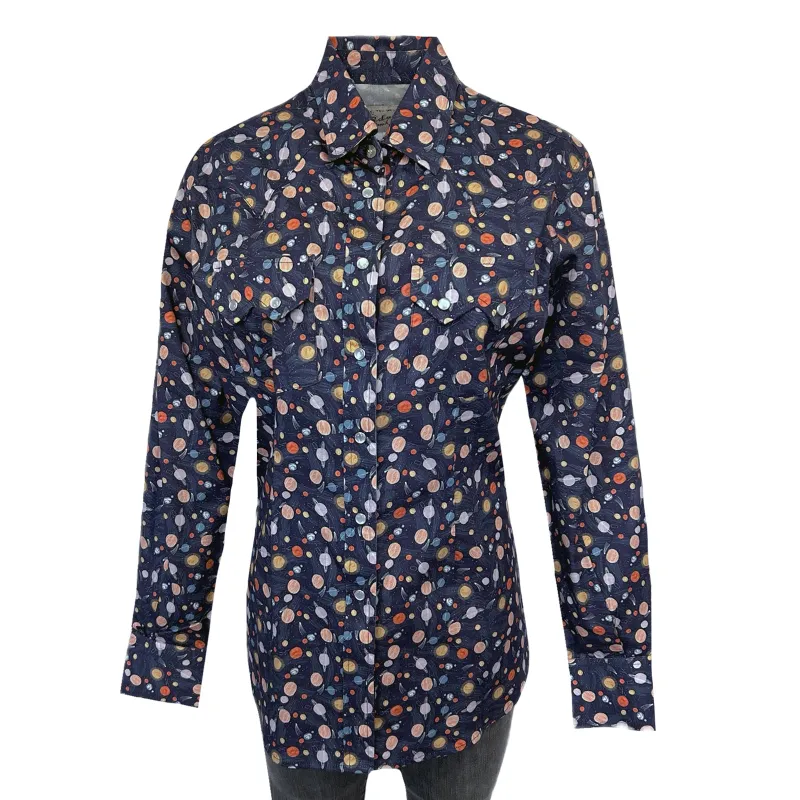 Women’s Solar System Print Western Shirt in Navy made by Rockmount Ranch Wear