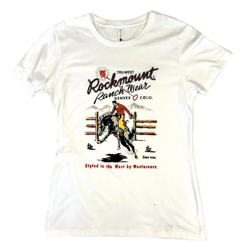 Women's White Rockmount Bronc Western T-Shirt made by Rockmount Ranch Wear