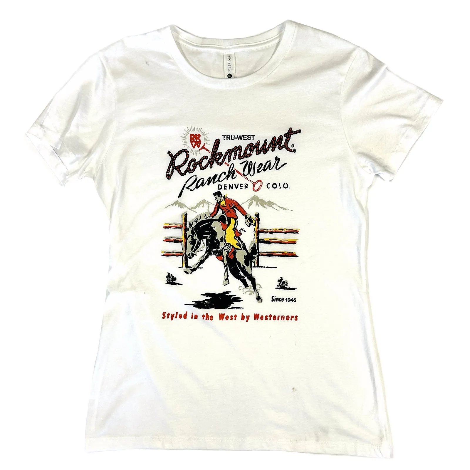 Women's White Rockmount Bronc Western T-Shirt sold by Rockmount Ranch Wear