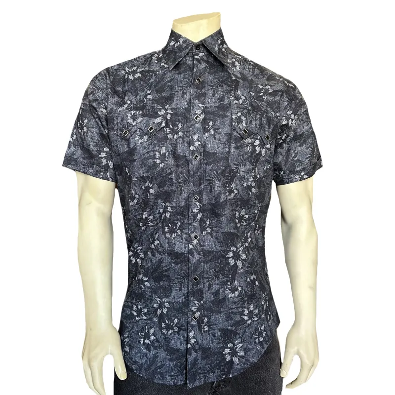 Men’s Black Floral Print Short Sleeve Western Shirt made by Rockmount Ranch Wear