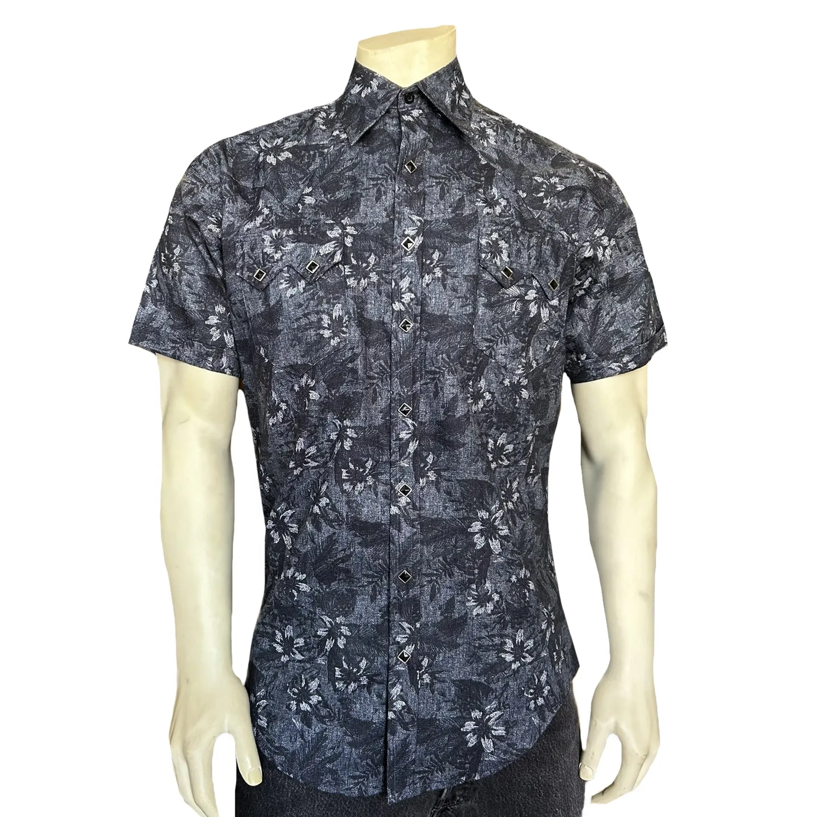 Men’s Black Floral Print Short Sleeve Western Shirt sold by Rockmount Ranch Wear