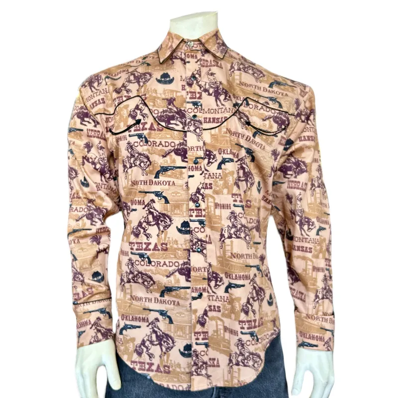 Men's Vintage Brown States Western Shirt made by Rockmount Ranch Wear
