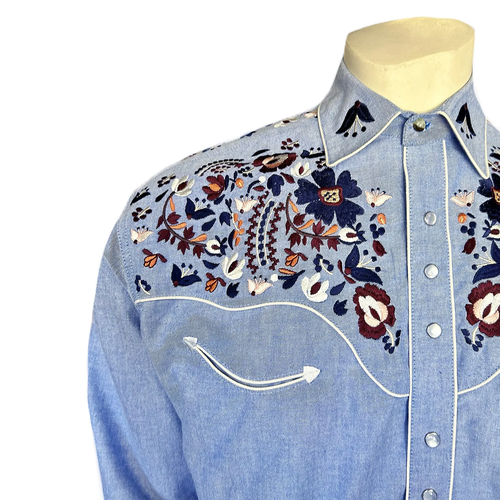 Men's Vintage Blue Floral Embroidered Western Shirt sold by Rockmount Ranch Wear product image thumbnail 4