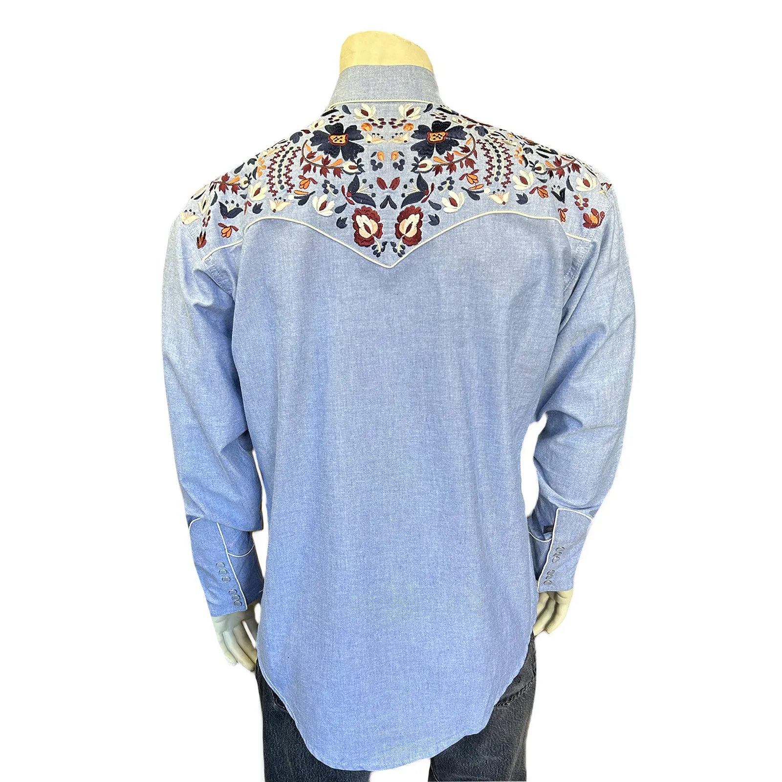 Men's Vintage Blue Floral Embroidered Western Shirt sold by Rockmount Ranch Wear product image thumbnail 2