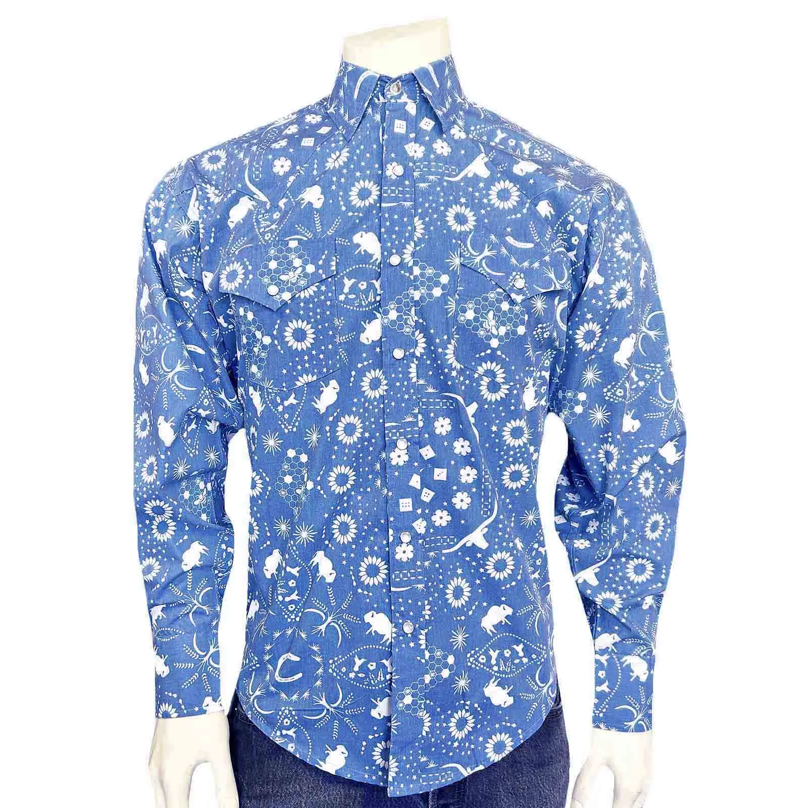 Men's Blue Bison Bandana Print Western Shirt sold by Rockmount Ranch Wear