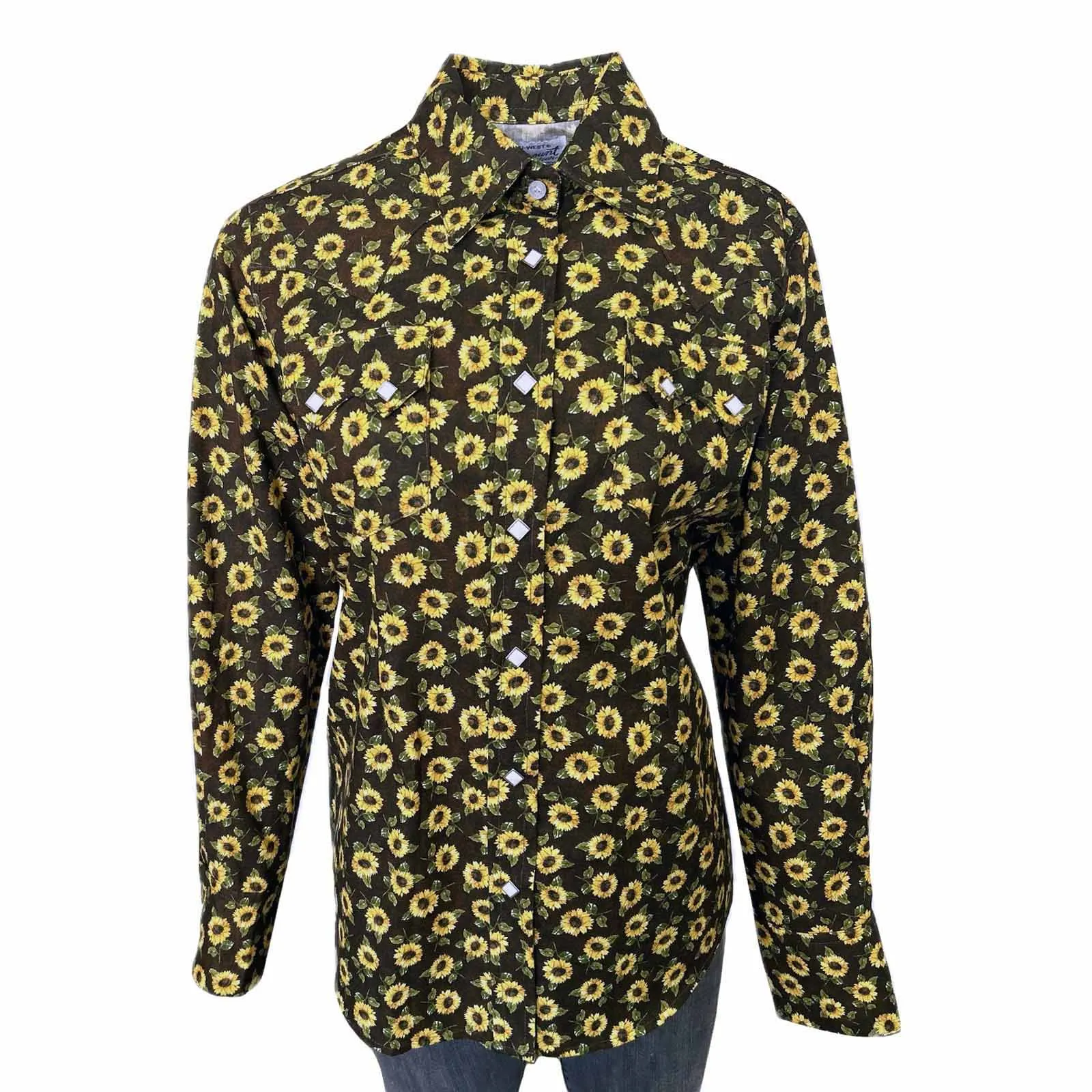 Women's Vintage Brown Sunflower Print Western Shirt sold by Rockmount Ranch Wear
