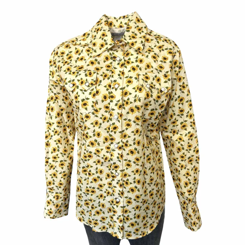 Women's Vintage Yellow Sunflower Print Western Shirt made by Rockmount Ranch Wear