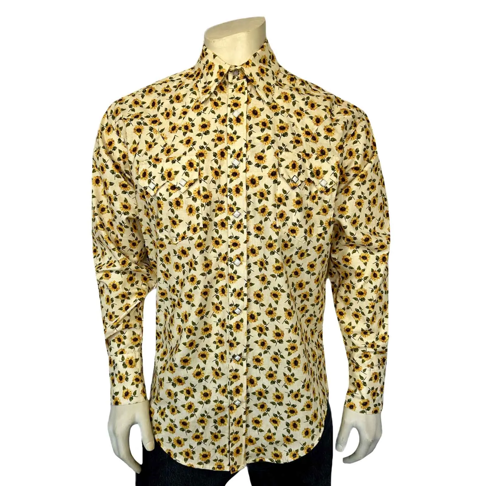 Men's Vintage Yellow Sunflower Print Western Shirt sold by Rockmount Ranch Wear