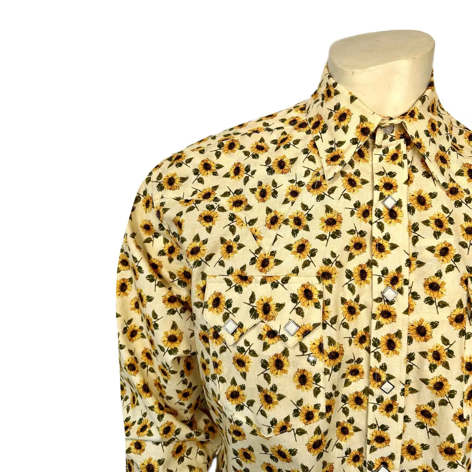 Men's Vintage Yellow Sunflower Print Western Shirt sold by Rockmount Ranch Wear product image thumbnail 3