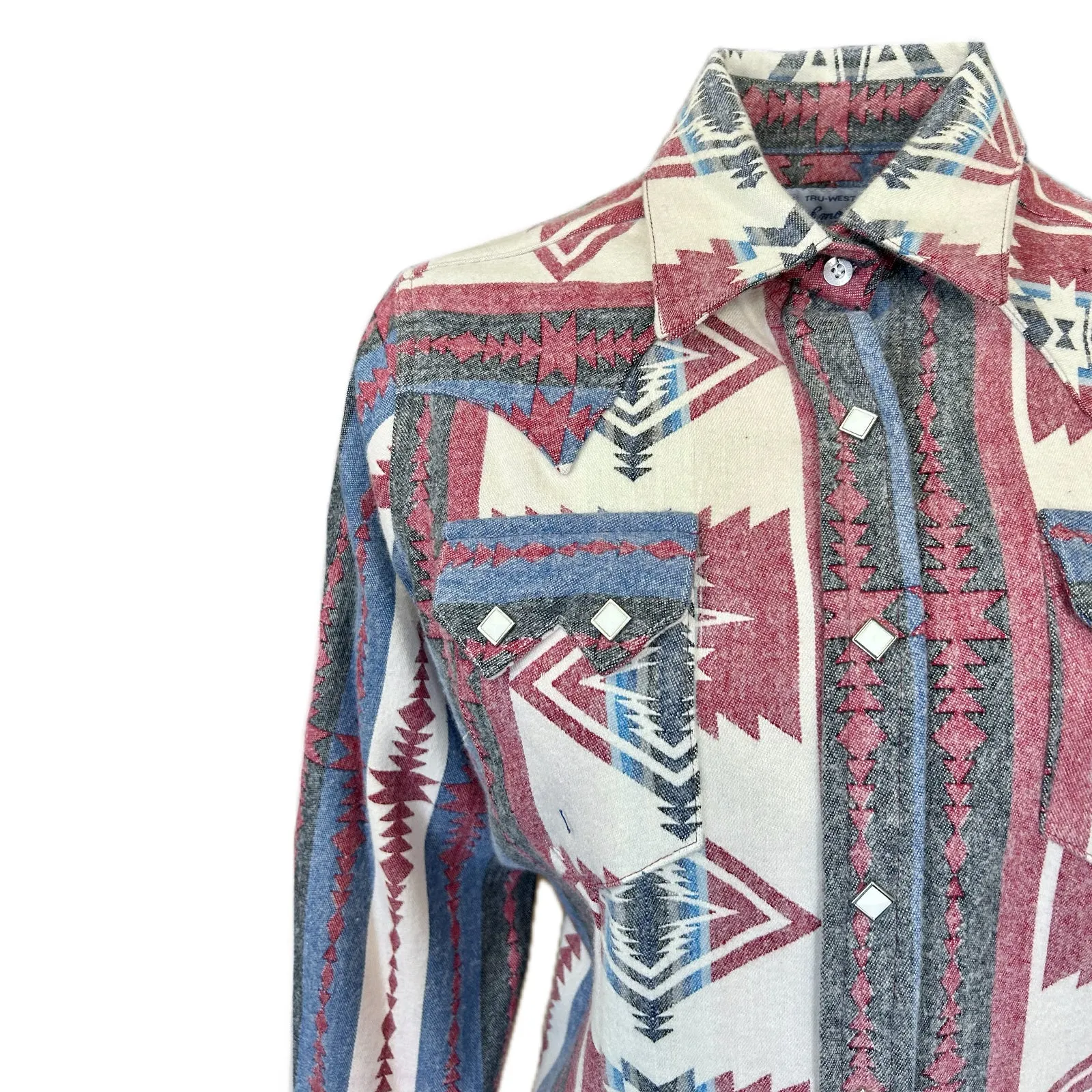 Women's Premium Flannel Jacquard Western Shirt in Red & White sold by Rockmount Ranch Wear product image thumbnail 3