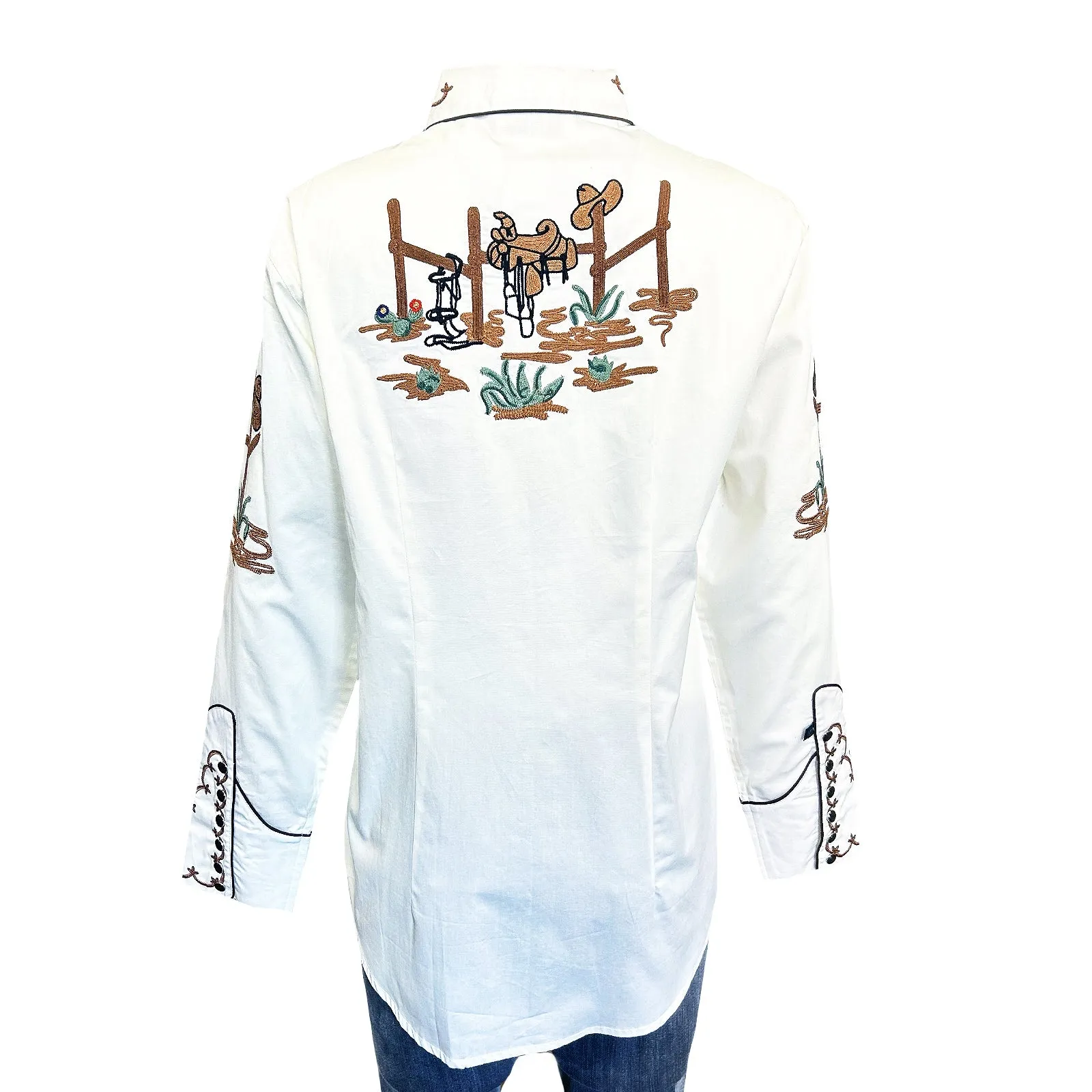 Women's Vintage Ivory Cactus & Cowgirl Boots Embroidered Western Shirt sold by Rockmount Ranch Wear product image thumbnail 2