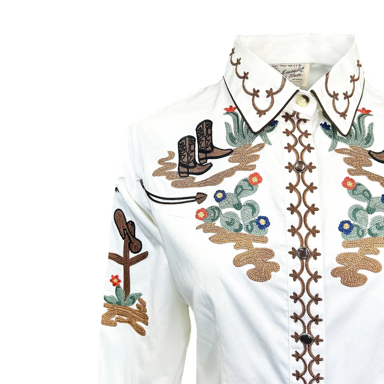 Women's Vintage Ivory Cactus & Cowgirl Boots Embroidered Western Shirt sold by Rockmount Ranch Wear product image thumbnail 4