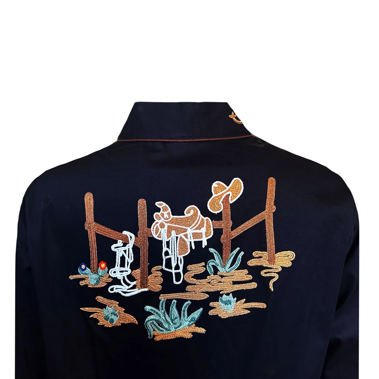 Women's Vintage Cactus & Cowgirl Boots Embroidered Western Shirt in Black sold by Rockmount Ranch Wear product image thumbnail 3