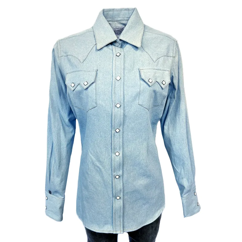 Women's Stonewashed Sky Blue Sawtooth Denim Western Shirt made by Rockmount Ranch Wear