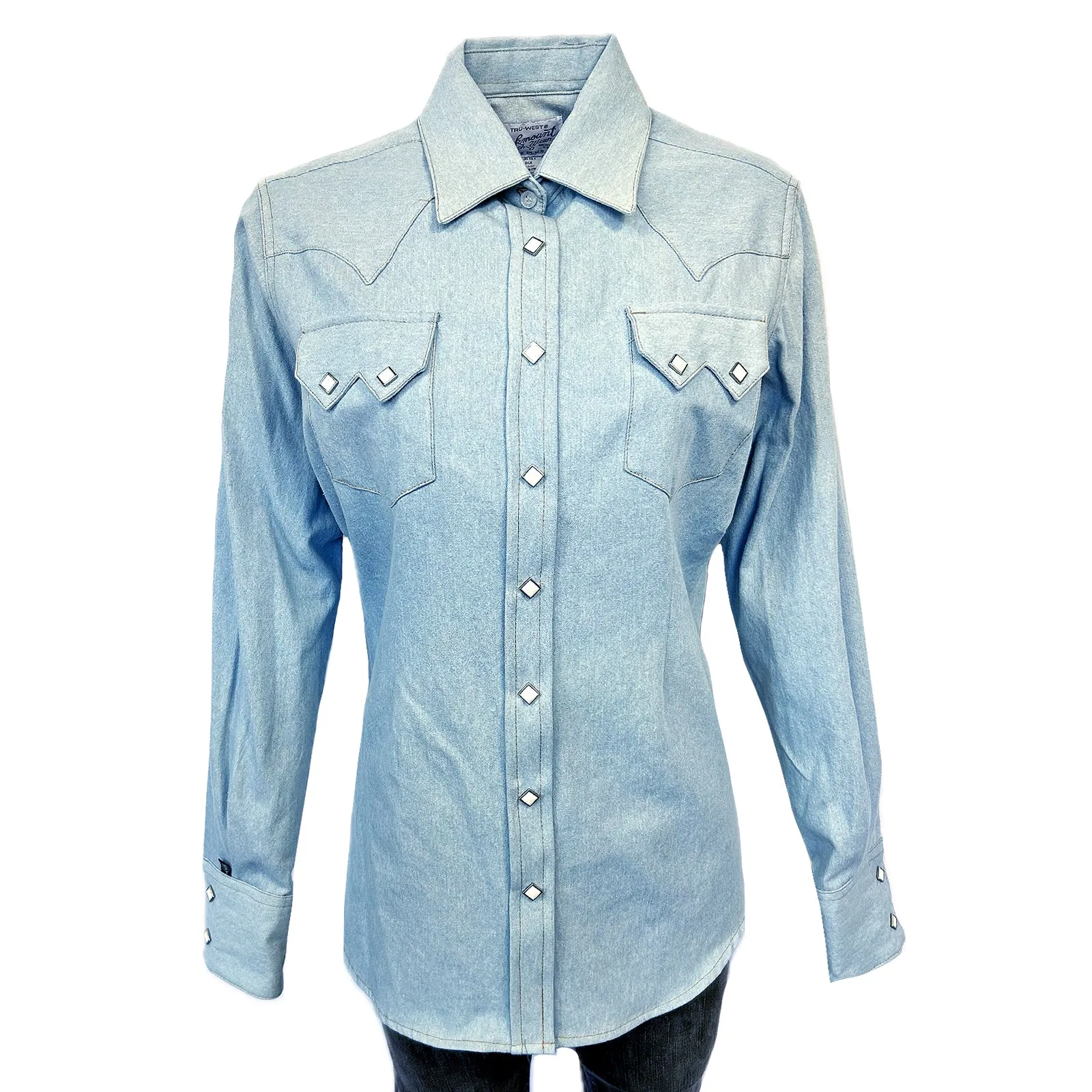 Women's Stonewashed Sky Blue Sawtooth Denim Western Shirt sold by Rockmount Ranch Wear