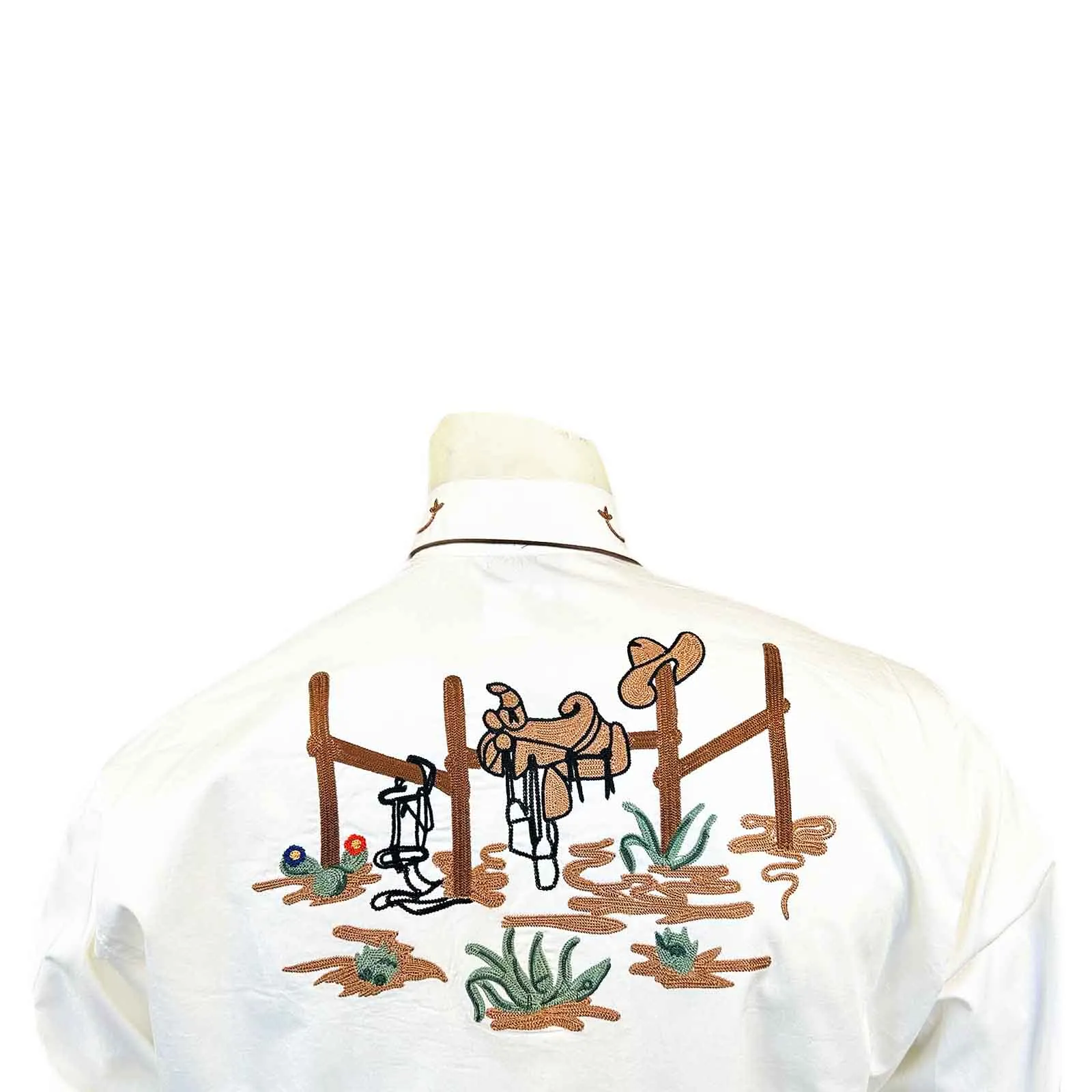 Men's Cactus & Cowboy Boots Embroidered Western Shirt in Ivory sold by Rockmount Ranch Wear product image thumbnail 5