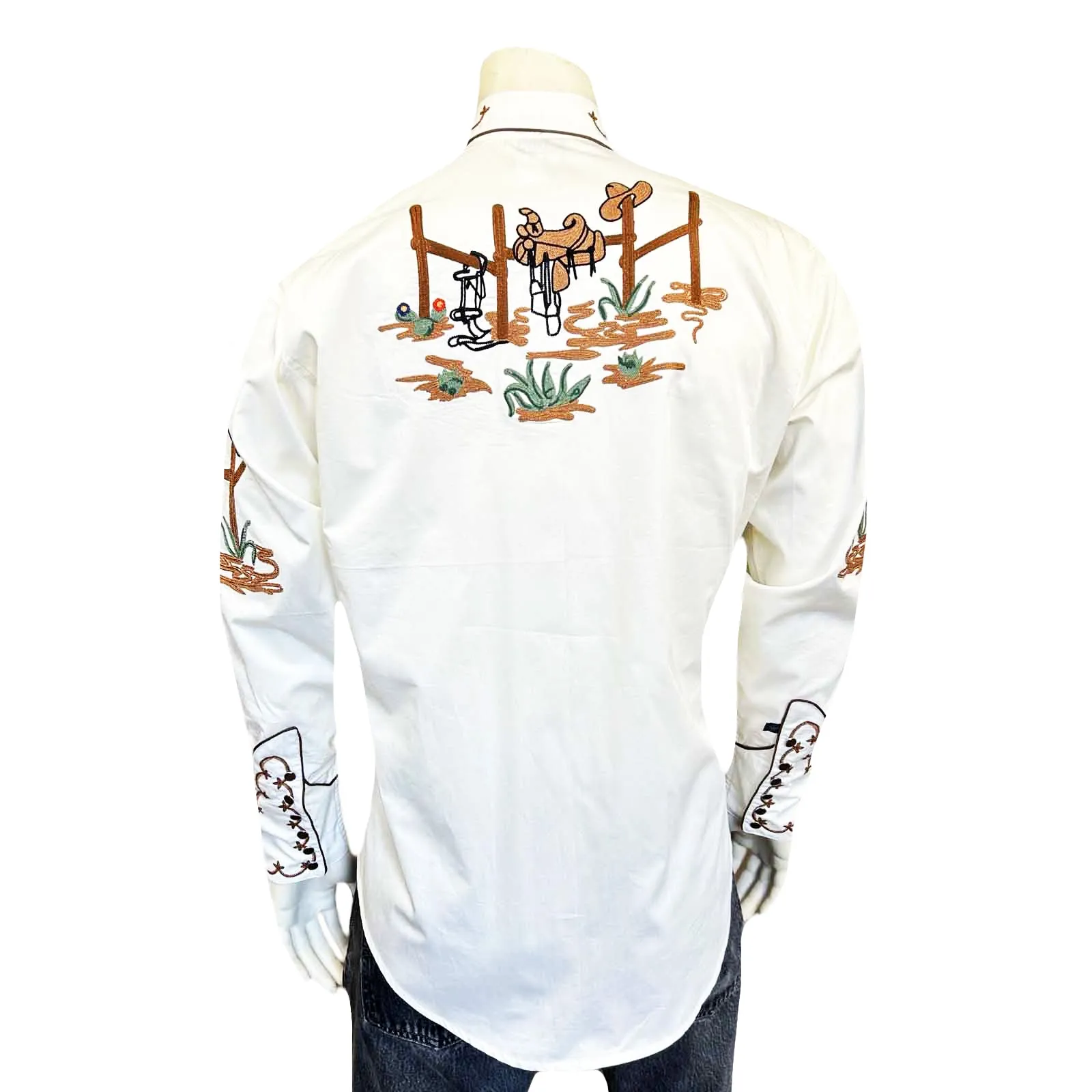 Men's Cactus & Cowboy Boots Embroidered Western Shirt in Ivory sold by Rockmount Ranch Wear product image thumbnail 3