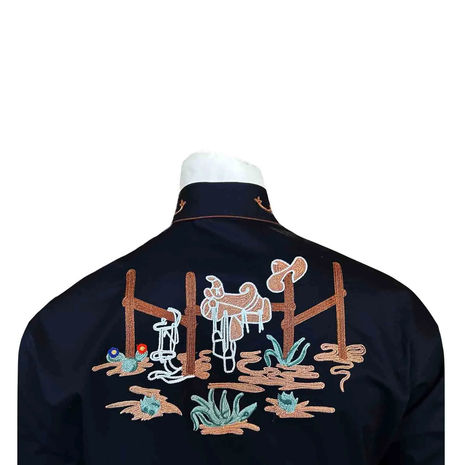 Men's Black Cactus & Cowboy Boots Embroidered Western Shirt sold by Rockmount Ranch Wear product image thumbnail 3