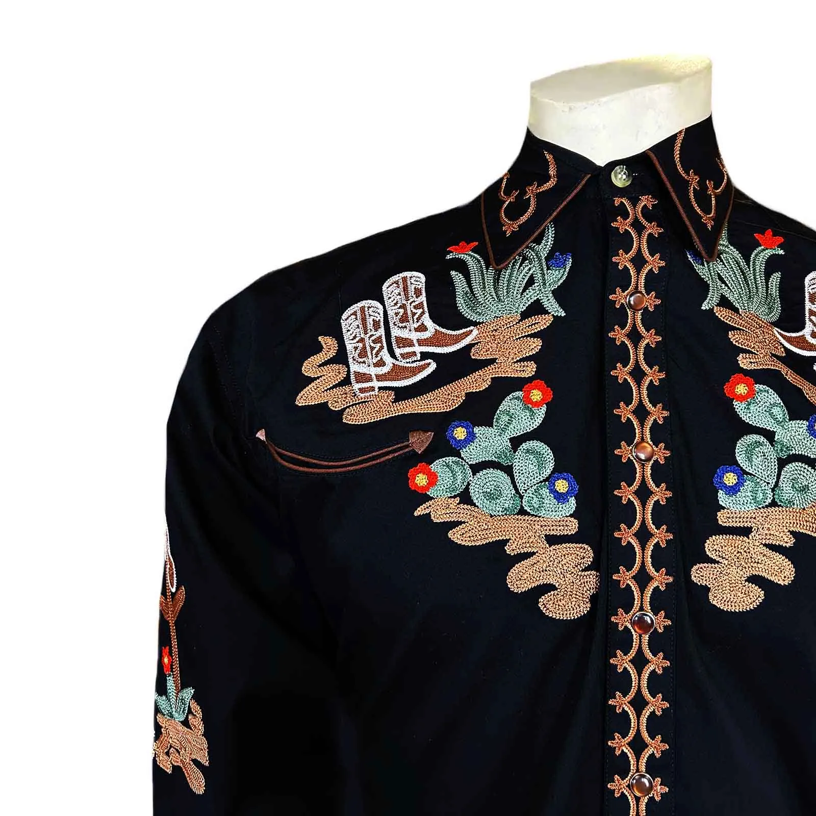 Men's Black Cactus & Cowboy Boots Embroidered Western Shirt sold by Rockmount Ranch Wear product image thumbnail 4