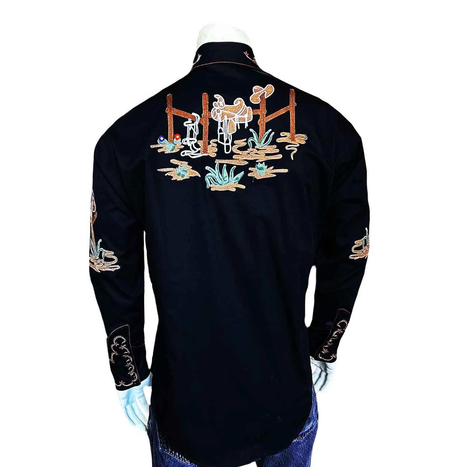 Men's Black Cactus & Cowboy Boots Embroidered Western Shirt sold by Rockmount Ranch Wear product image thumbnail 2