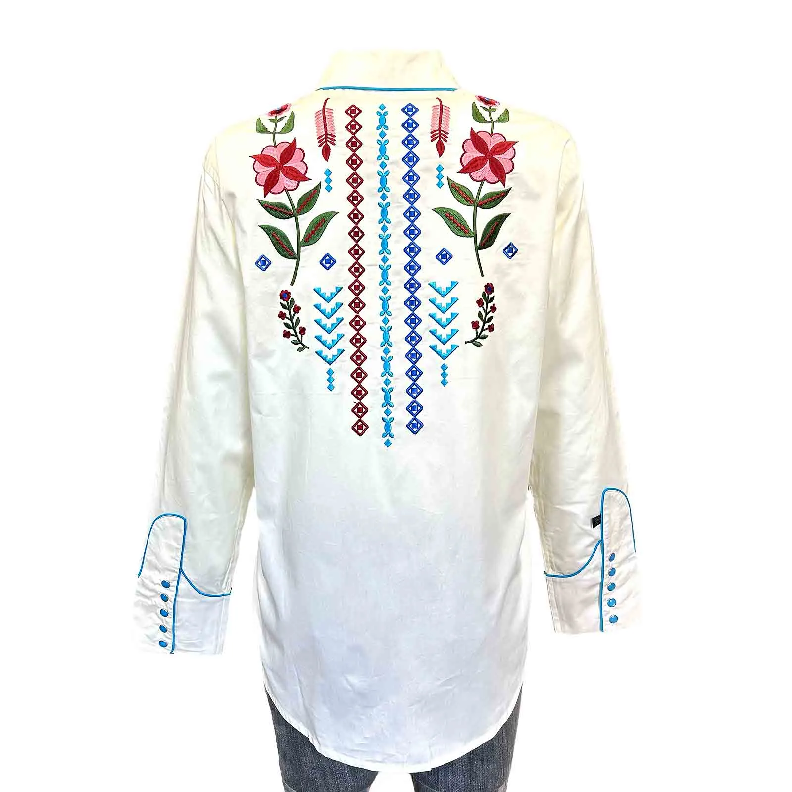 Women's Ivory Boho Serape Western Shirt with Cascading Embroidery sold by Rockmount Ranch Wear product image thumbnail 2