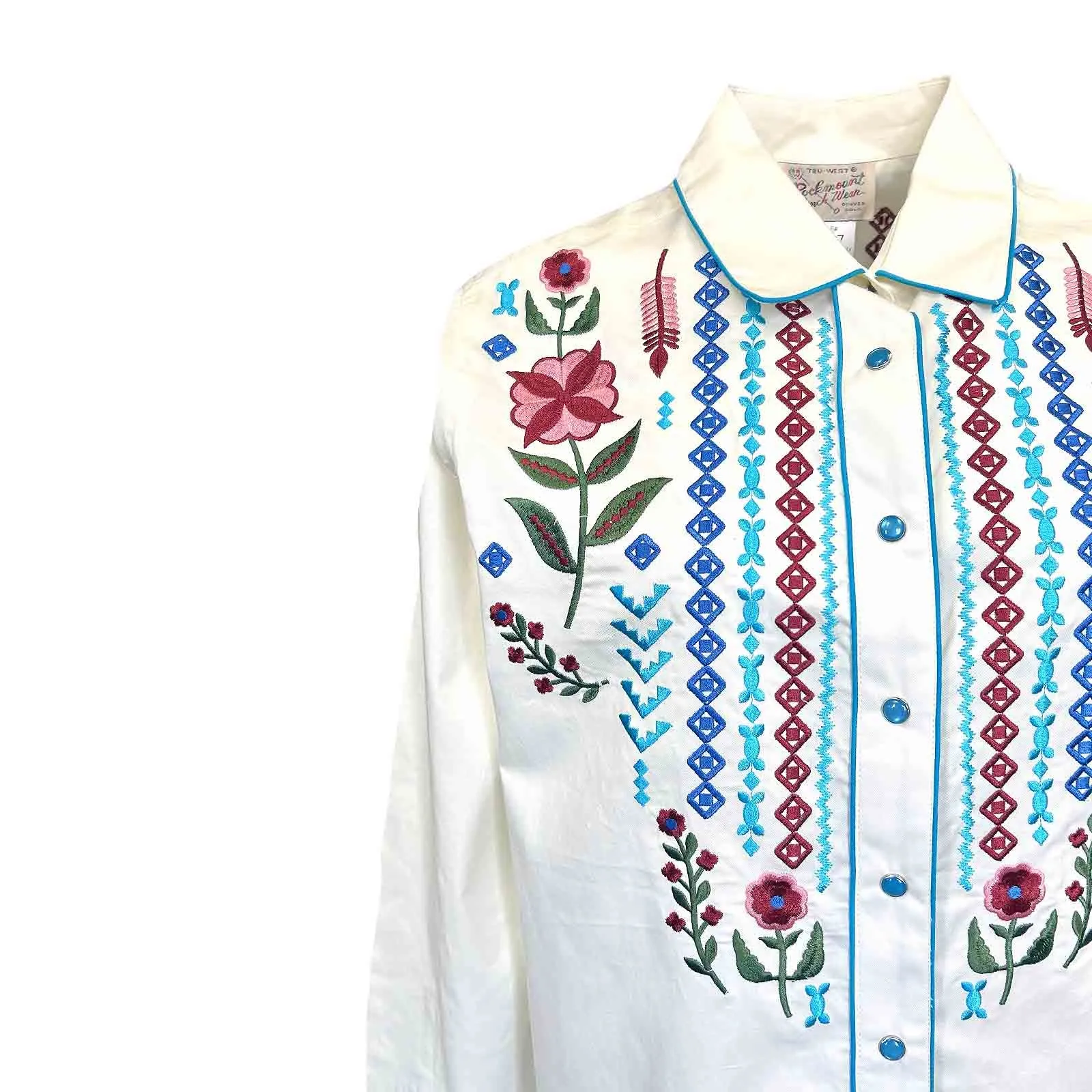 Women's Ivory Boho Serape Western Shirt with Cascading Embroidery sold by Rockmount Ranch Wear product image thumbnail 4