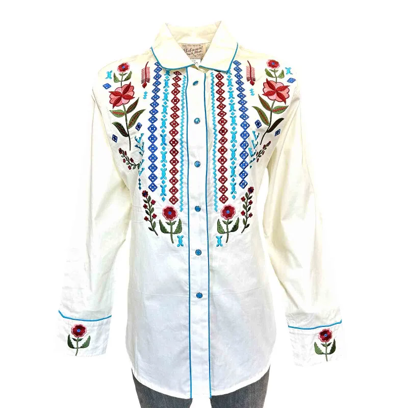 Women's Ivory Boho Serape Western Shirt with Cascading Embroidery made by Rockmount Ranch Wear