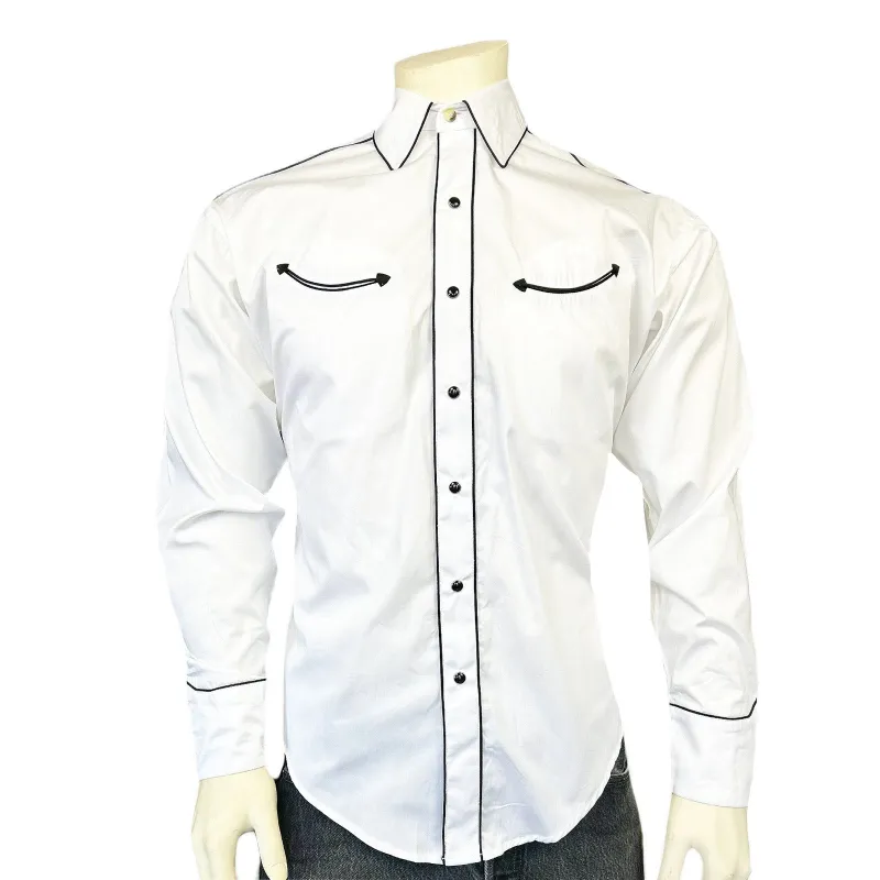 Men's Signature Solid White Western Shirt with Smile Pockets made by Rockmount Ranch Wear