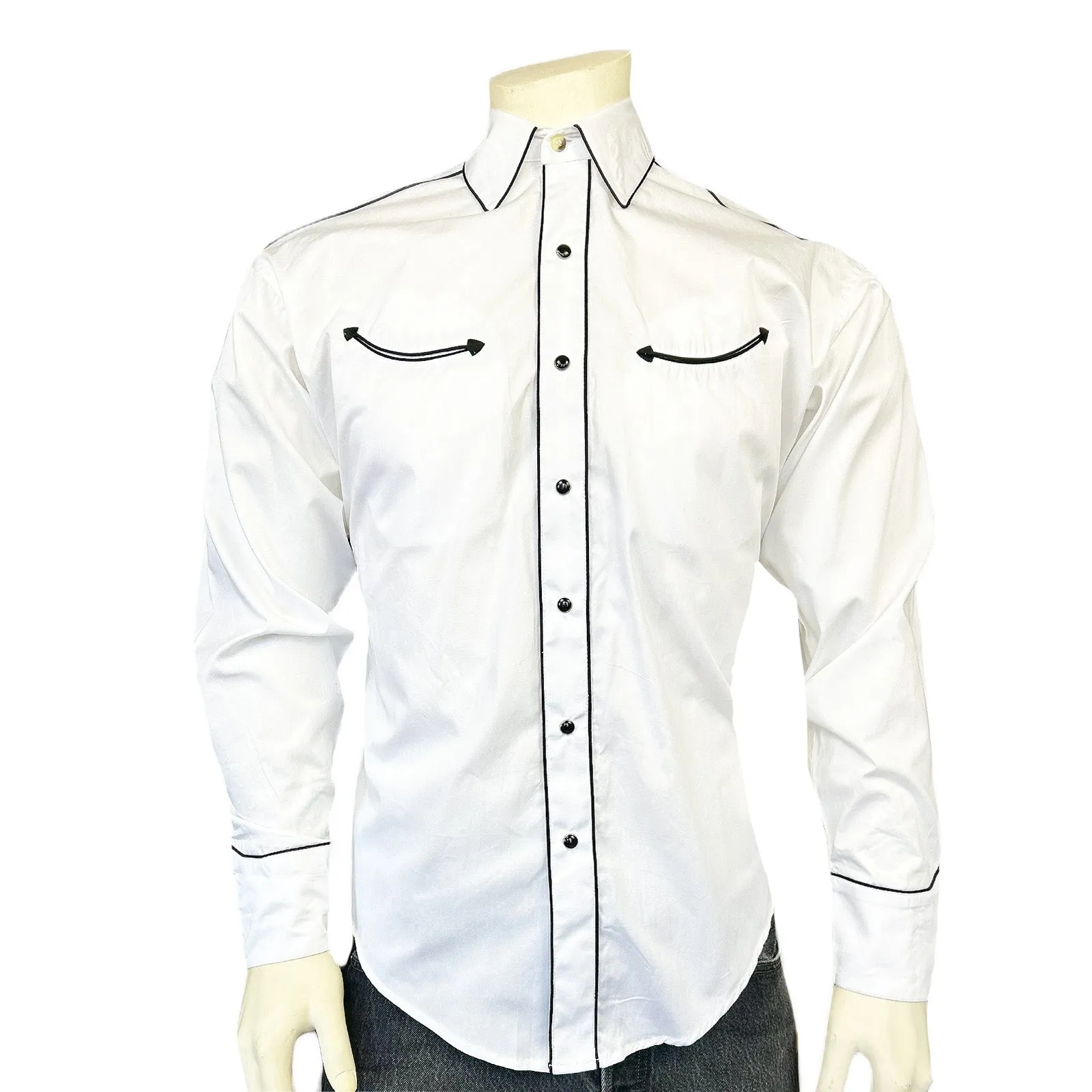 Men's Signature Solid White Western Shirt with Smile Pockets sold by Rockmount Ranch Wear
