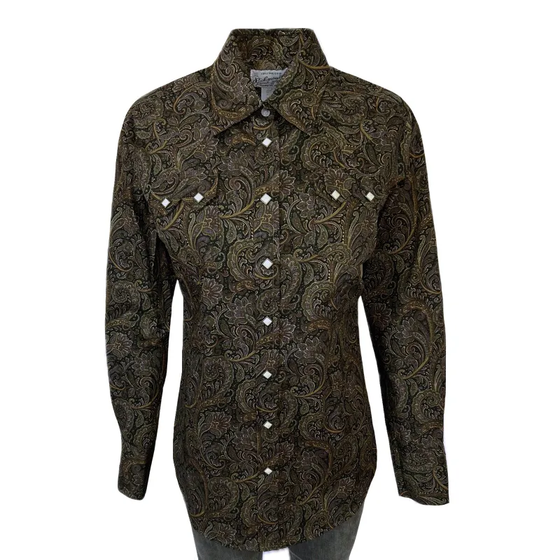 Women's Ornate Paisley Print Western Shirt in Brown made by Rockmount Ranch Wear