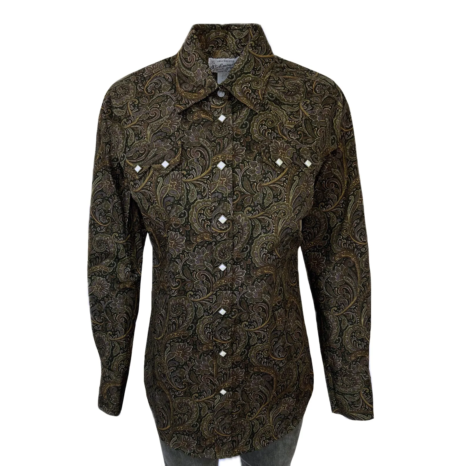 Women's Ornate Paisley Print Western Shirt in Brown sold by Rockmount Ranch Wear