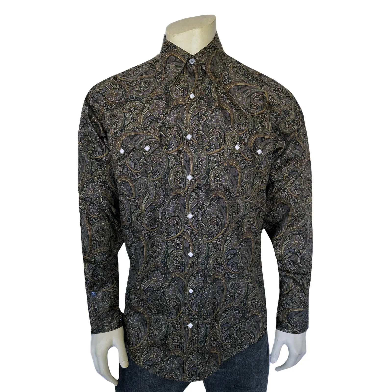 Men's Ornate Paisley Print Western Shirt in Brown sold by Rockmount Ranch Wear