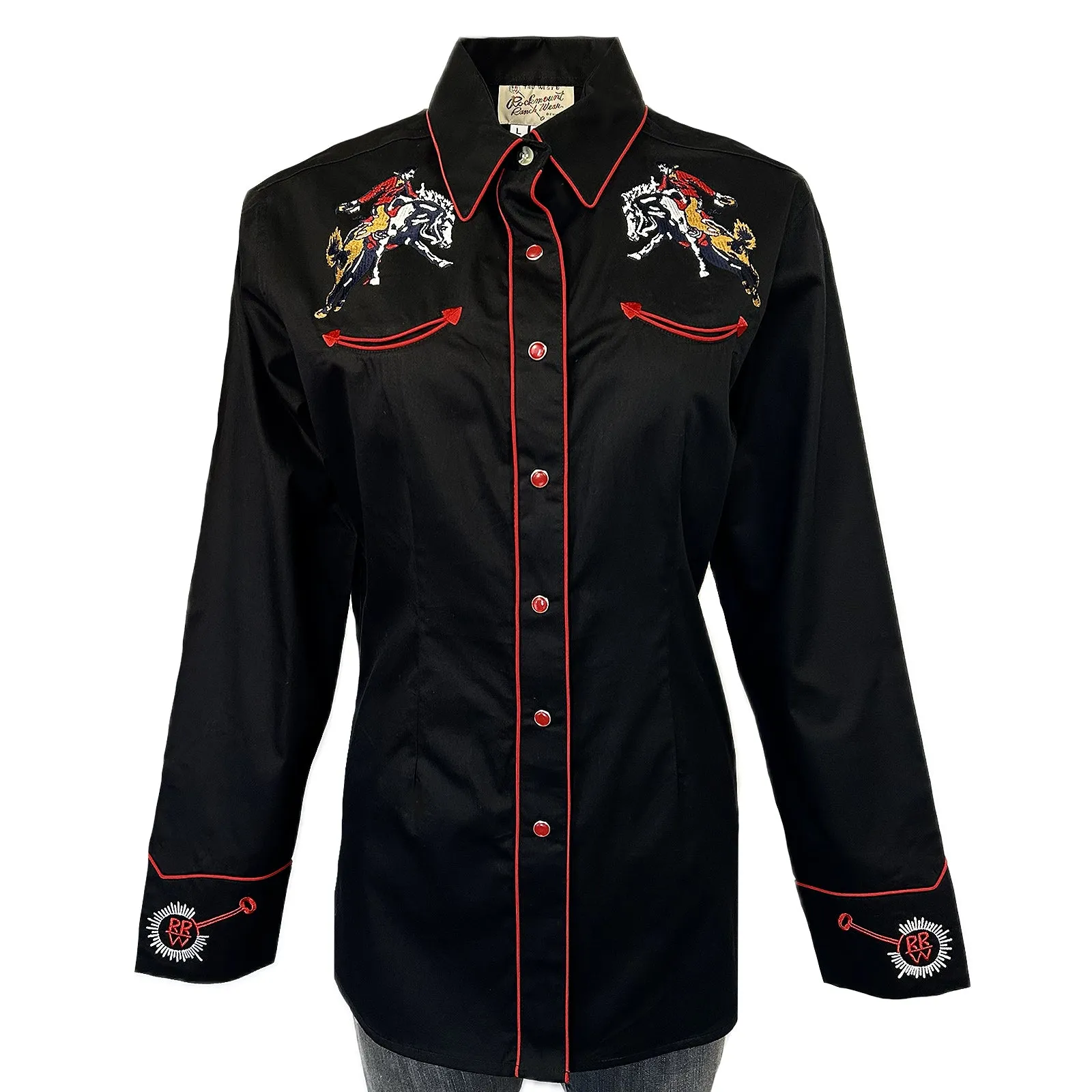 Women’s Rockmount Bronc Vintage Embroidery Western Shirt in Black sold by Rockmount Ranch Wear