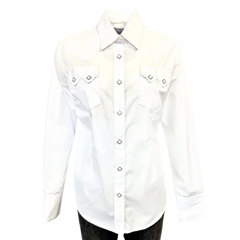 Women's Classic Pima Cotton Solid White Western Shirt made by Rockmount Ranch Wear