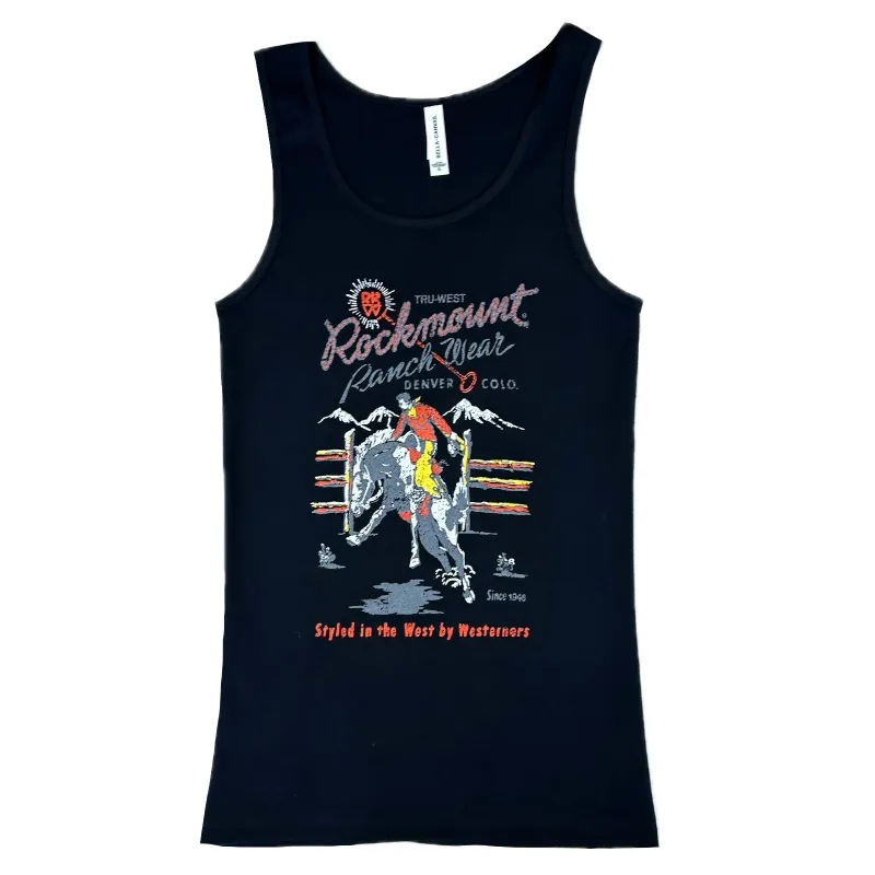Women's Rockmount Black Bronc 100% Cotton Western Tank Top made by Rockmount Ranch Wear
