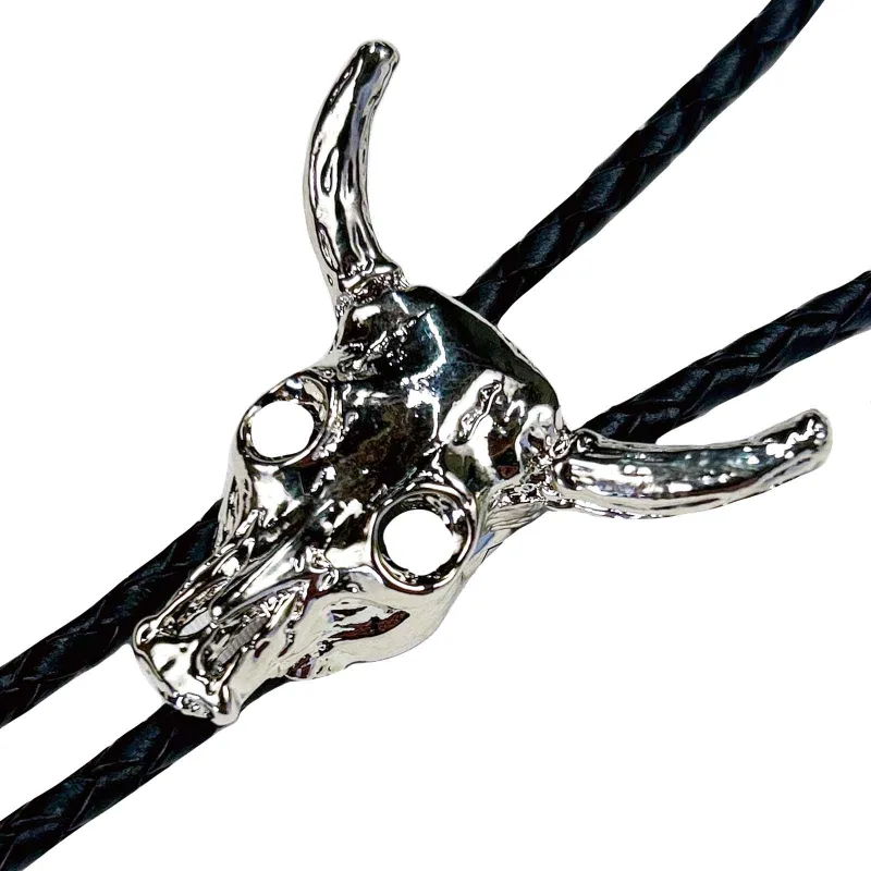 Silver Steer Skull Western Bolo Tie made by Rockmount Ranch Wear