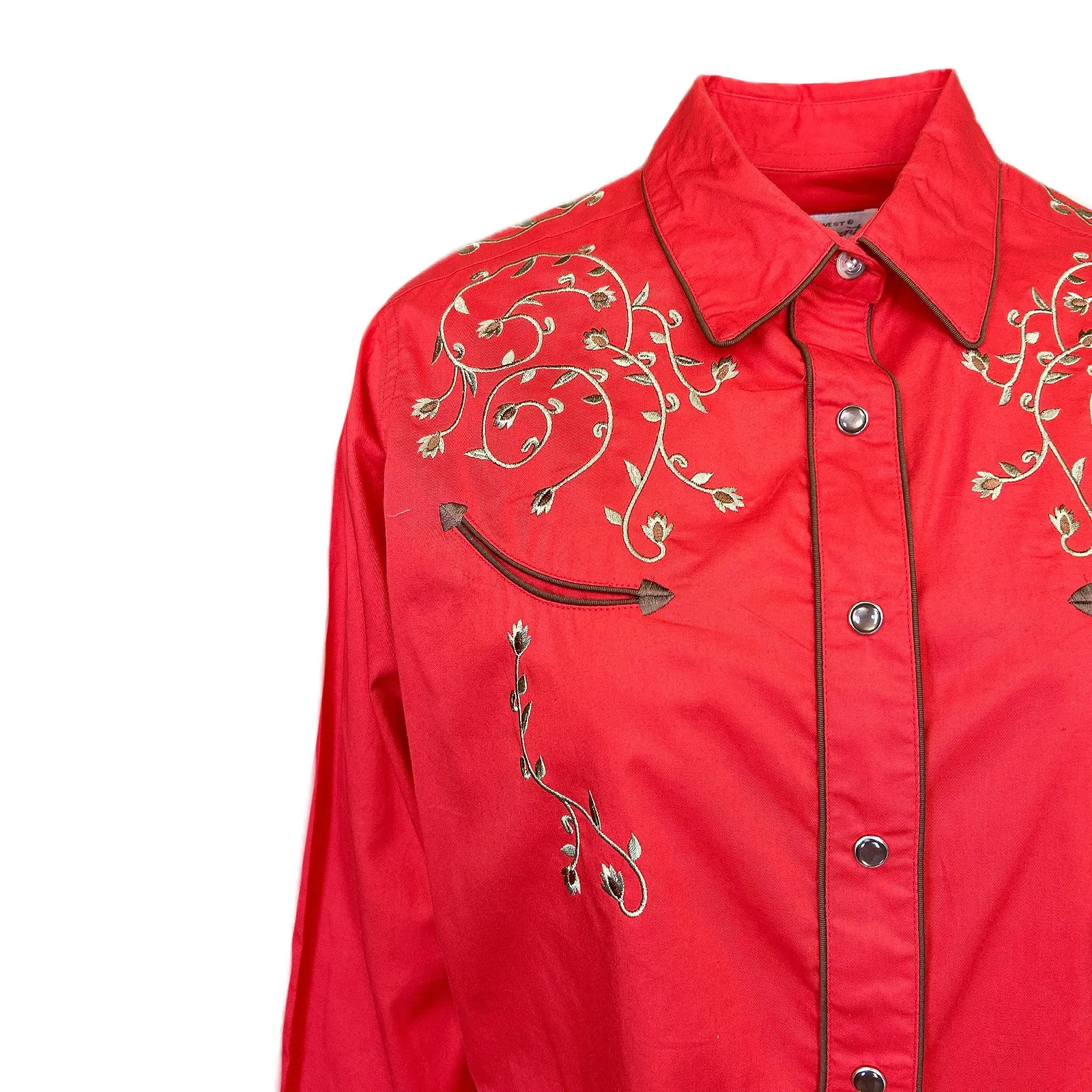 Women’s Rhinestones & Scrolls Embroidered Western Shirt in Red sold by Rockmount Ranch Wear product image thumbnail 4