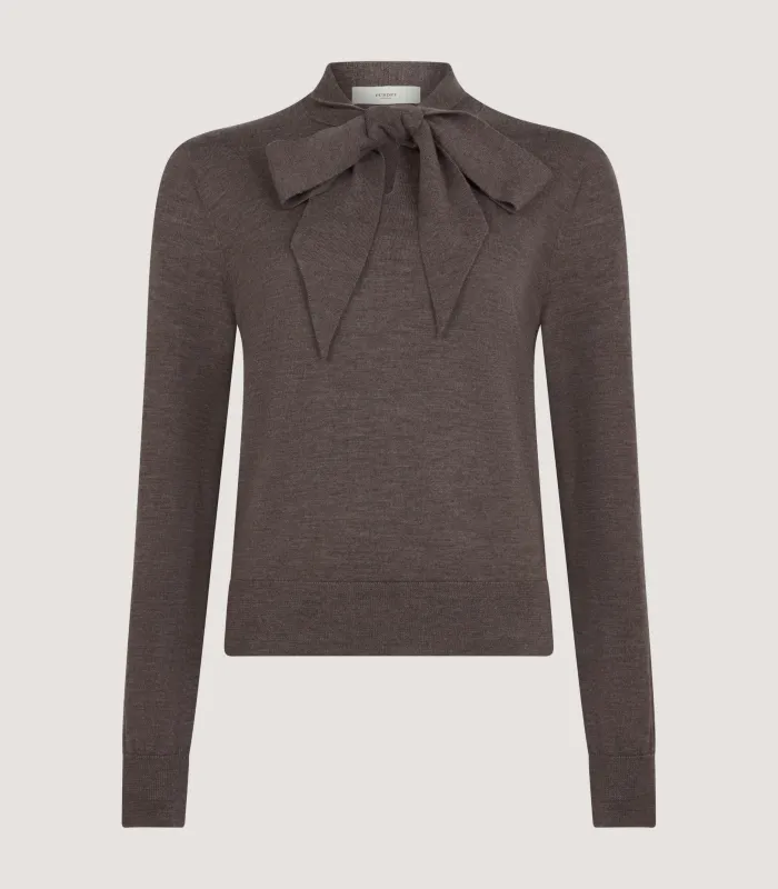 Women's Newland Tie Neck Sweater in Taupe Brown made by James Purdey & Sons