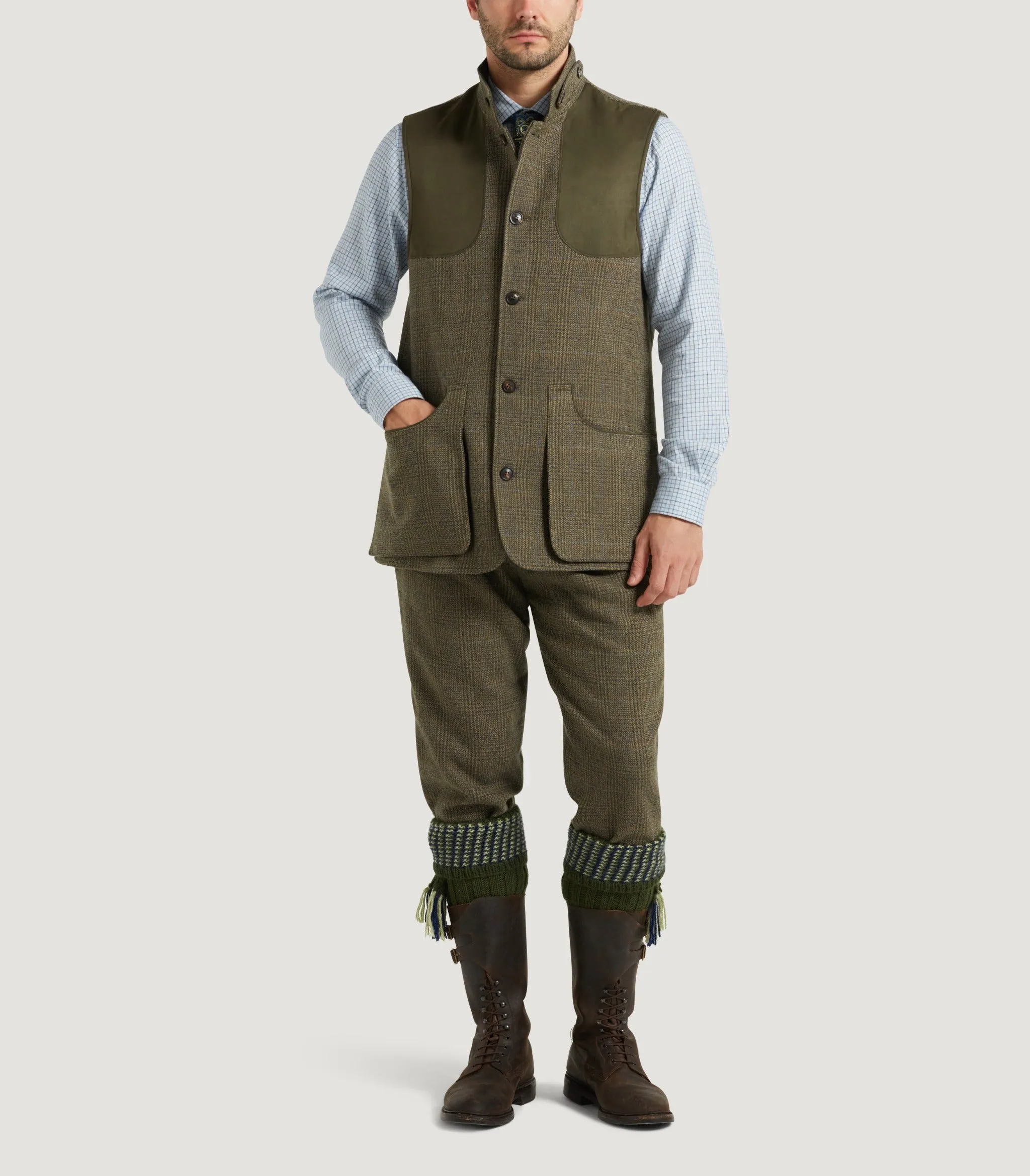 Men's Tweed High Collar Sporting Vest In Morlich sold by James Purdey & Sons product image thumbnail 2