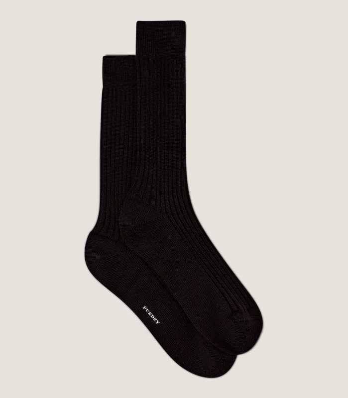 Ribbed Knit Wool Blend Socks in Dark Brown made by James Purdey & Sons