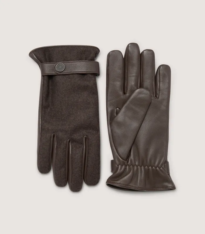 Men's Loden and Leather Gloves in Peat Brown made by Dents Gloves